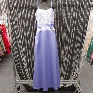 Lavender Satin Gown with White Lace Bodice